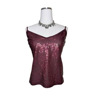 Y2K Venezia Purple Wine Sequin V Neckline Cami Size Extra Large